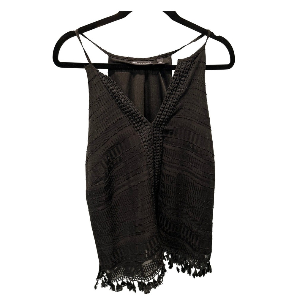 7th‎ Avenue Design Studio Halter Top Black XL Boho Tassel Festival Casual